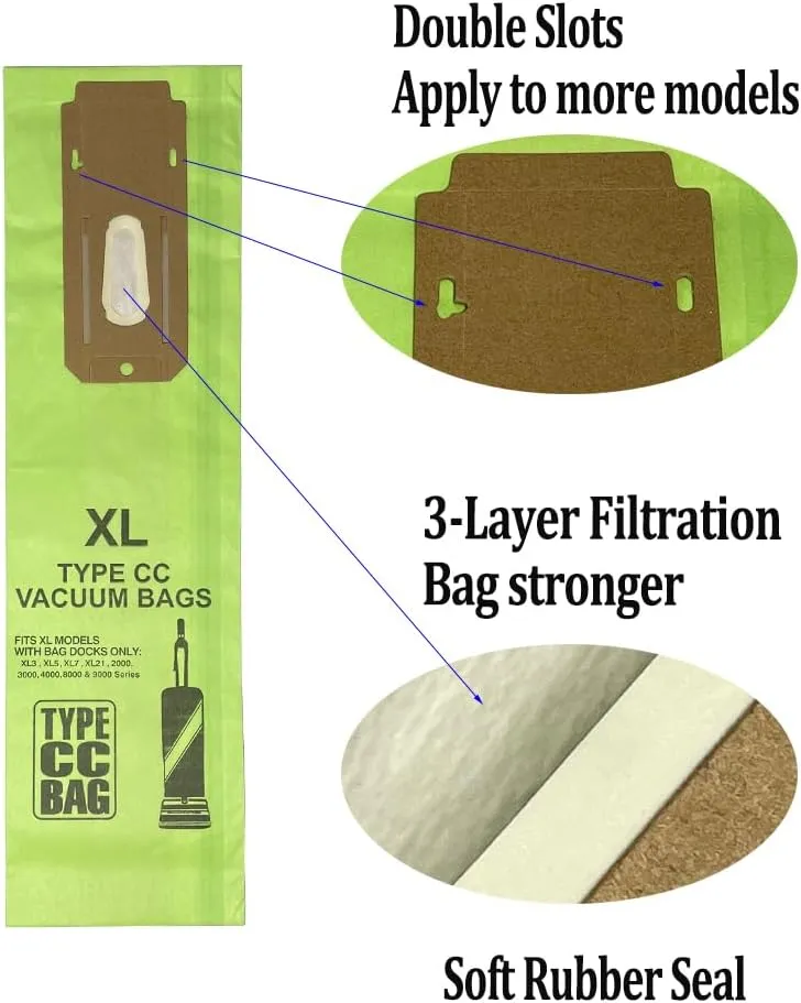 10 Packs Type CC Upright Vacuum Cleaner Replacement Bags Compatible with Oreck XL XL2 XL7 XL21,Elevate,XL Commercial,XL2100rhs,U2000r1,U2000rb1,XL Classic,XL Silver,XL Gold etc.