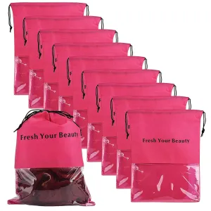 10 Packs Wig Storage Bags with Drawstring Hair Extensions Holder Hairpieces Carrier Organizer Dustproof Protector Pouch for Travel Daily Use (Large,Rose red)