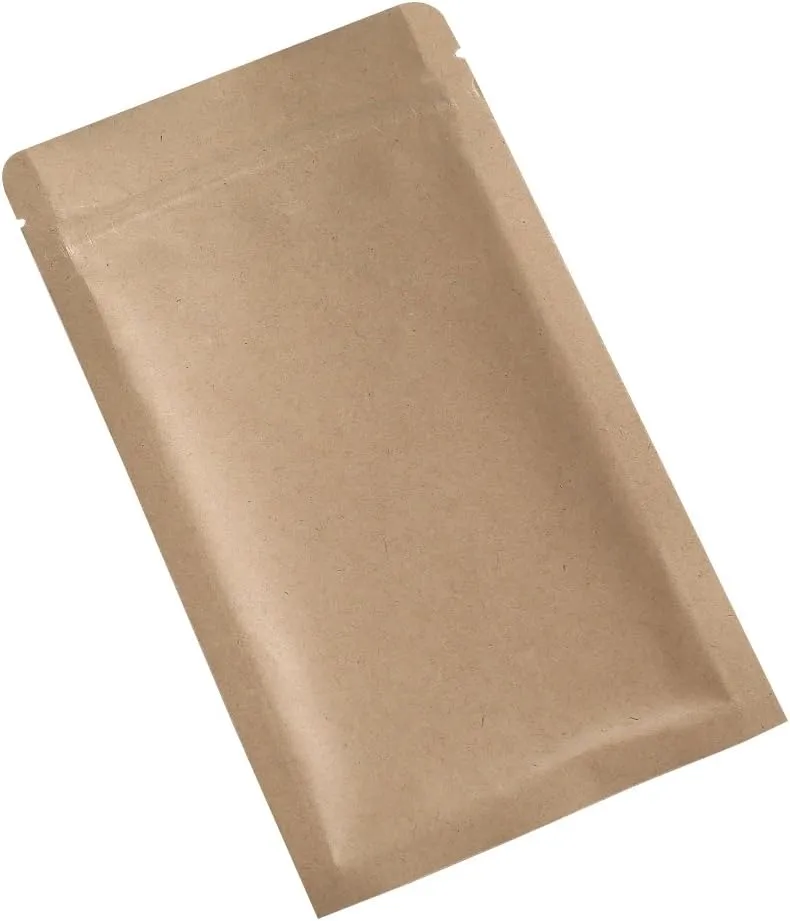 100/Pack Brown Kraft Flat Inner Foil Lining Zip Top Seal Lock Bags (11x18cm (4.2x7"))