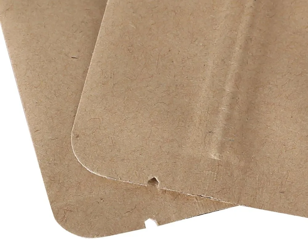 100/Pack Brown Kraft Flat Inner Foil Lining Zip Top Seal Lock Bags (11x18cm (4.2x7"))
