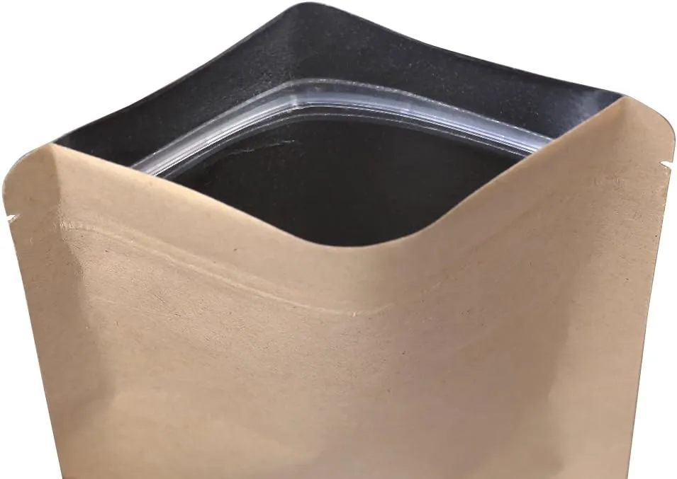 100/Pack Brown Kraft Flat Inner Foil Lining Zip Top Seal Lock Bags (11x18cm (4.2x7"))