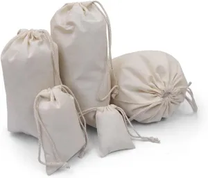 100Pcs 10 x 12 Inches Premium Cotton Muslin Double Drawstring Bags, Reusable Bag Natural Cotton Bags with Drawstring Produce Bags Bulk Gift Bag Jewelry Pouch for Party Wedding Home Storage