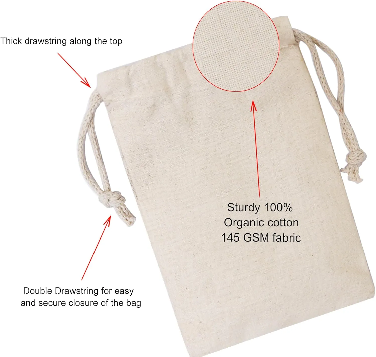 100Pcs 10 x 12 Inches Premium Cotton Muslin Double Drawstring Bags, Reusable Bag Natural Cotton Bags with Drawstring Produce Bags Bulk Gift Bag Jewelry Pouch for Party Wedding Home Storage