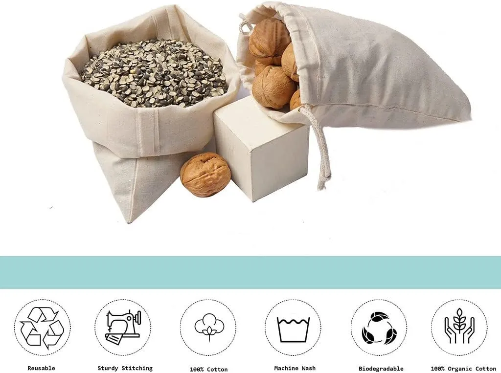 100Pcs 10 x 12 Inches Premium Cotton Muslin Double Drawstring Bags, Reusable Bag Natural Cotton Bags with Drawstring Produce Bags Bulk Gift Bag Jewelry Pouch for Party Wedding Home Storage