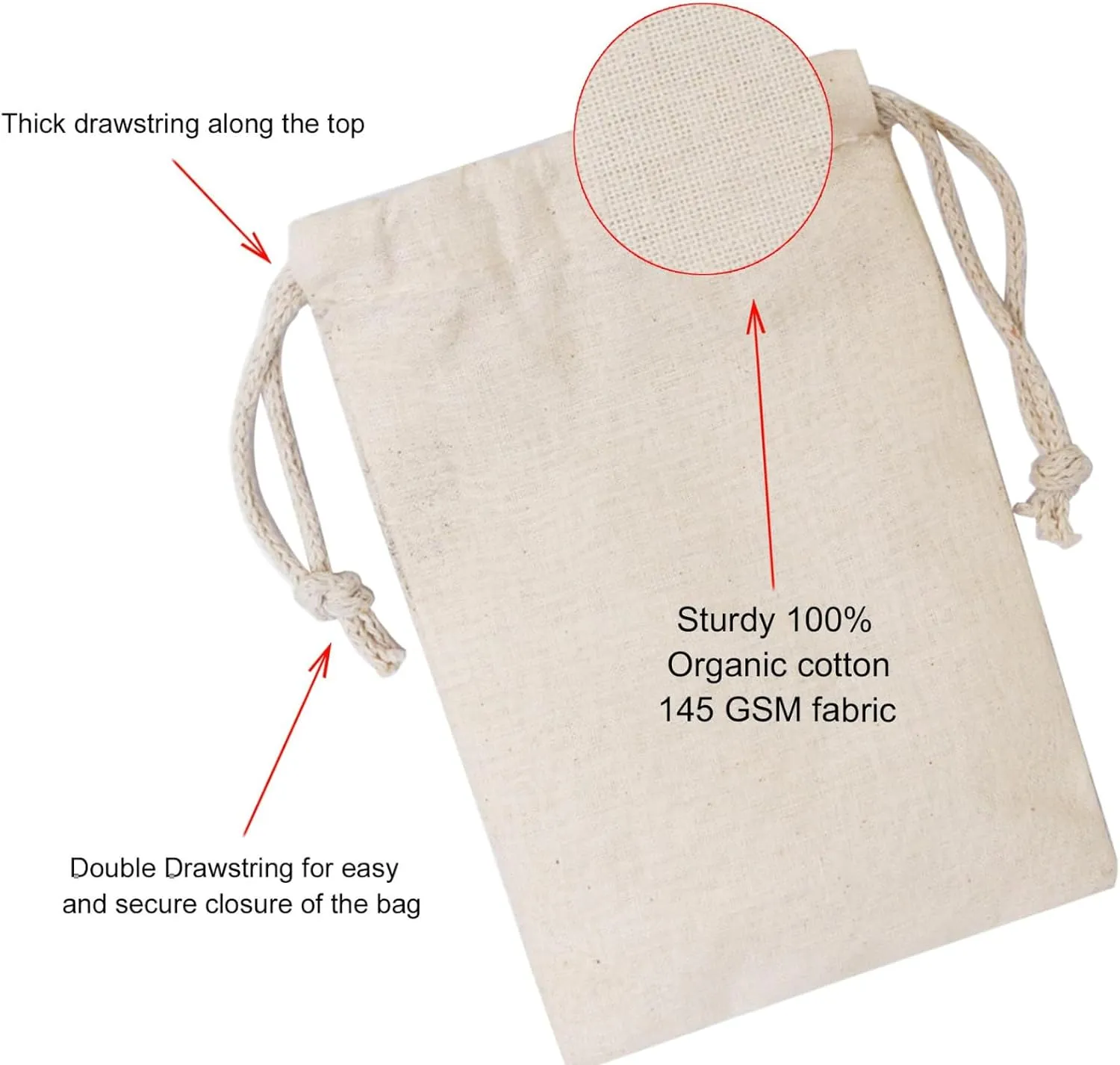 100Pcs 8 x 12 Inches Premium Cotton Muslin Double Drawstring Bags, Reusable Bag Natural Cotton Bags with Drawstring Produce Bags Bulk Gift Bag Jewelry Pouch for Party Wedding Home Storage