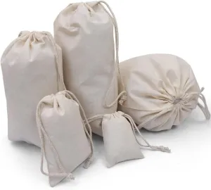 100Pcs 8 x 12 Inches Premium Cotton Muslin Double Drawstring Bags, Reusable Bag Natural Cotton Bags with Drawstring Produce Bags Bulk Gift Bag Jewelry Pouch for Party Wedding Home Storage