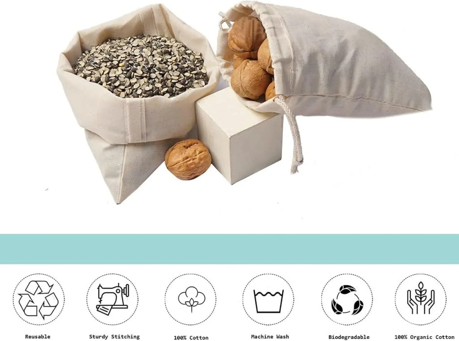100Pcs 8 x 12 Inches Premium Cotton Muslin Double Drawstring Bags, Reusable Bag Natural Cotton Bags with Drawstring Produce Bags Bulk Gift Bag Jewelry Pouch for Party Wedding Home Storage
