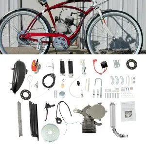 110CC Bicycle Engine Bike Motor Kit, 2-Stroke Gas Motorized Bike Conversion Kit w/Air Cooling&CDI Ignition System, 6000RPM Single-Cylinder Gasoline Petrol Bicycle Motor for Most 26" 28" Bikes (Black)