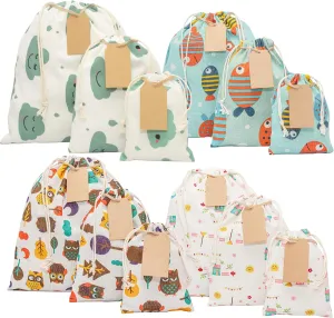 12 pcs x Reusable Gift Bags   15 Gift Tags & String. Multipurpose Fabric gift bags, Colorful & Durable Birthday Gift Bags. Drawstring gift bags for any occasion. 12th Ed.