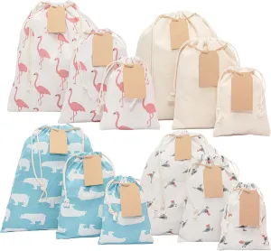 12 pcs x Reusable Gift Bags   15 Gift Tags & String. Multipurpose Fabric gift bags, Colorful & Durable Birthday Gift Bags. Drawstring gift bags for any occasion. 8th Ed.