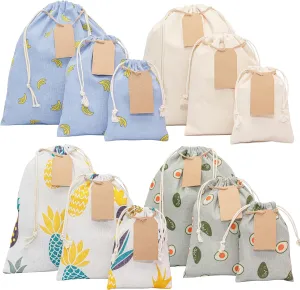 12 pcs x Reusable Gift Bags   15 Gift Tags & String. Multipurpose Fabric gift bags, Colorful & Durable Birthday Gift Bags. Drawstring gift bags for any occasion. 9th Ed.