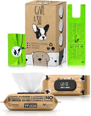 120 Handled Compostable Dog Poop Bags and 100 Plant-Based Pet Wipes
