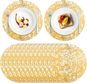 120 Pcs Disposable Gold Foil Placemats 13" Round Gold Foil Place Mats,Decorative Mesh Pressed Table Mates Glitter Foil Table Doilies Gold Metallic Thin Mesh Table Runner for Table Decor