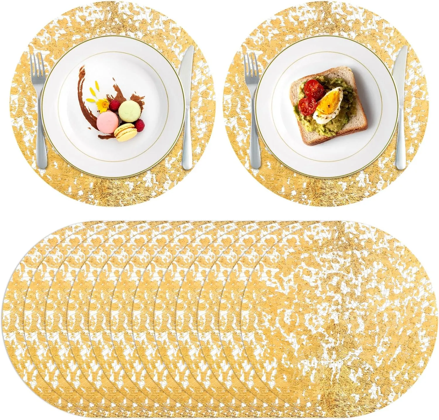 120 Pcs Disposable Gold Foil Placemats 13" Round Gold Foil Place Mats,Decorative Mesh Pressed Table Mates Glitter Foil Table Doilies Gold Metallic Thin Mesh Table Runner for Table Decor