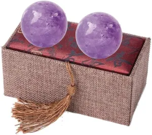 1.57" Amethyst Crystal Baoding Balls, Purple Quartz Healing Fitness Ball for Stress Relief, Exercise, and Hand Therapy, Natural Crystal Handballs with Carry Pouch (Box-Packed) M19