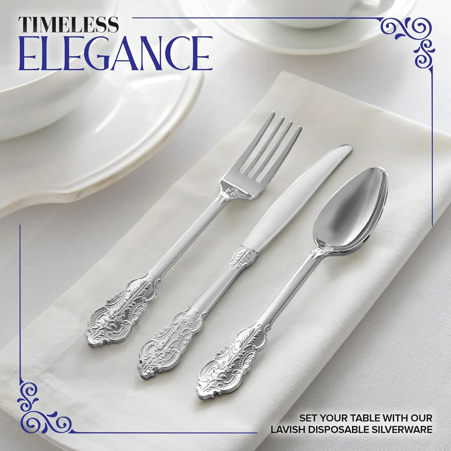 160 Pcs Silver Plastic Silverware Set- 80 Silver Forks, 40 Silver Spoons, 40 Silver Knives, Heavy Duty Disposable Utensils Heavyweight Cutlery, Elegant Flatware, Dinner Party, Wedding, Holiday Parties