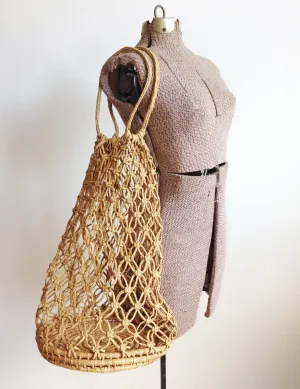 1970s Rattan Straw Shopper Bag