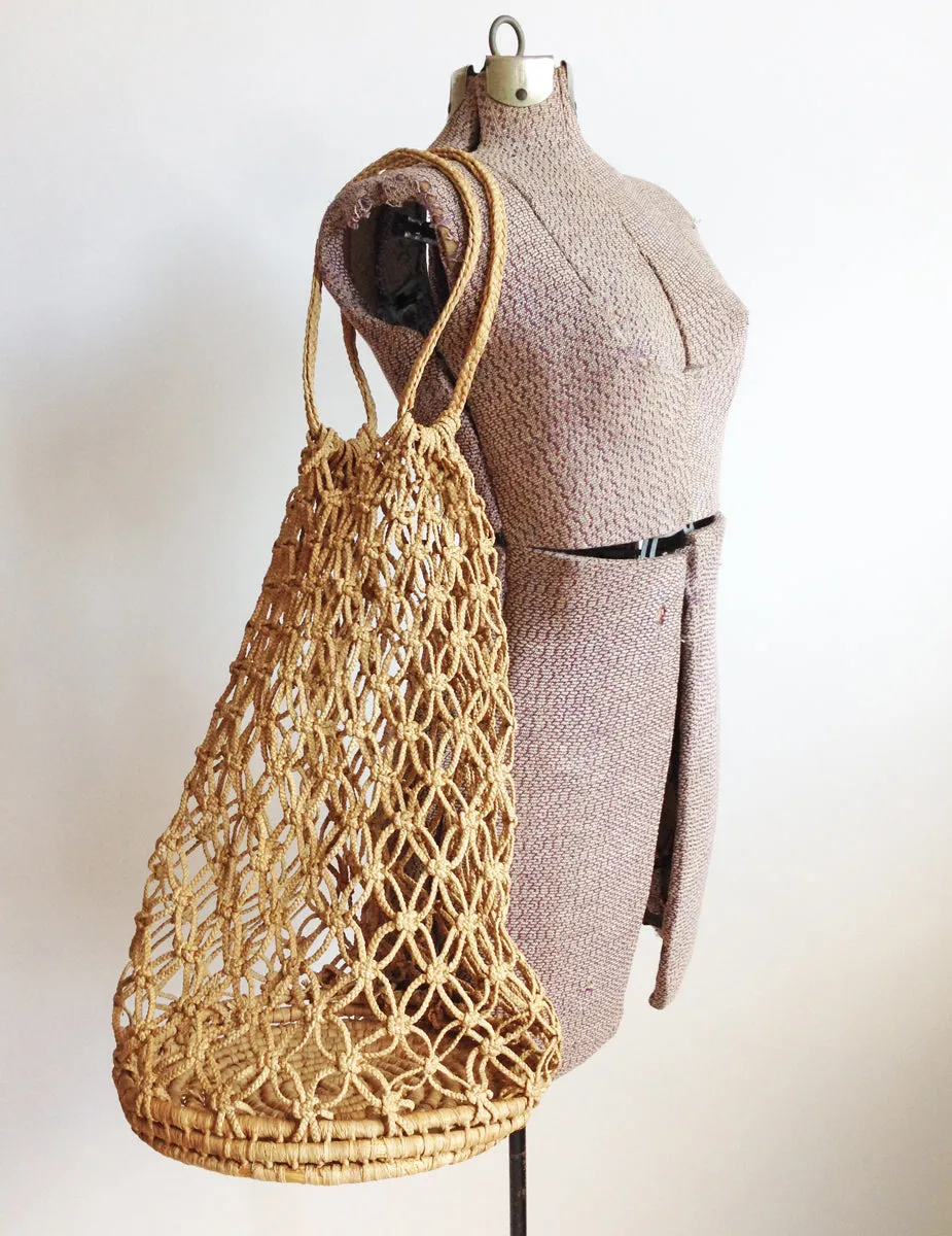 1970s Rattan Straw Shopper Bag