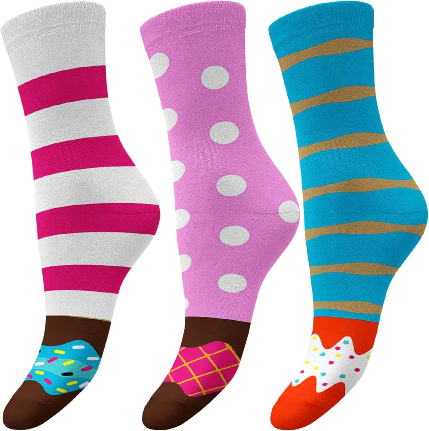1SOCK2SOCK Women's Donut Crew Cotton Fun Socks, Cute Multipack Gift Box for Women