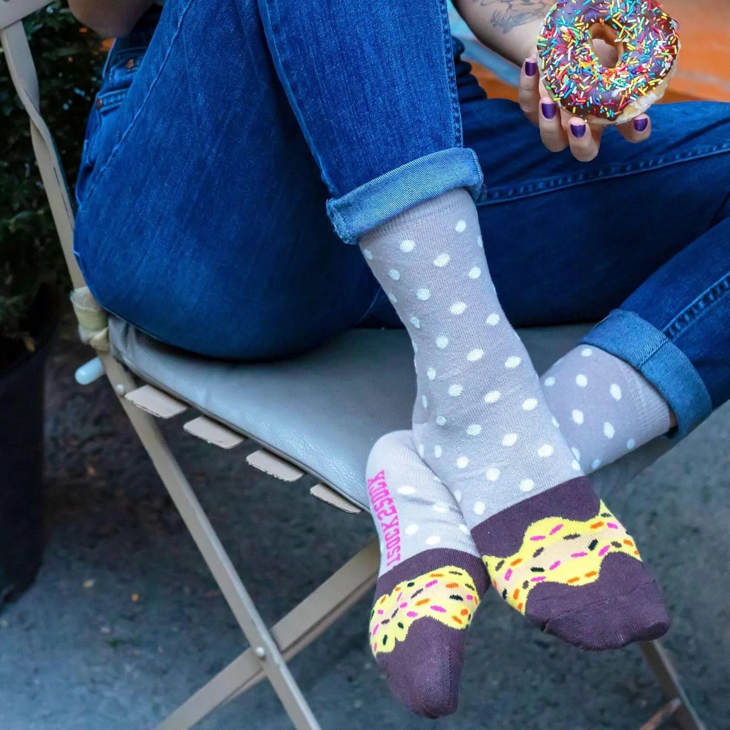 1SOCK2SOCK Women's Donut Crew Cotton Fun Socks, Cute Multipack Gift Box for Women
