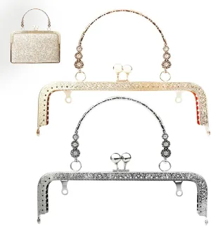 2 PCS Purse Clasp Frame with Handle, Metal Kiss Lock Clasp Frame for Purse Making, Embossed Arch Bag Frame for Handled Bag, Coin Bag, Clutch Bag