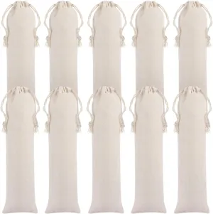 20 pcs Straw Carrying Case Cotton Drawstring Bag Reusable Straws Cutlery Pouch Portable Straw Travel Canvas Bag for Straws, Knife, Fork, Spoon, Chopsticks