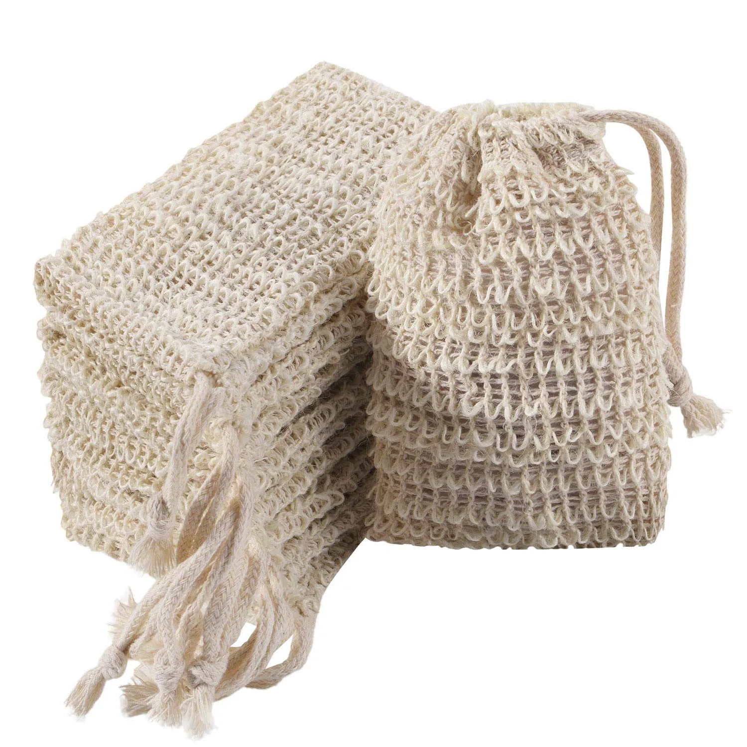 24 Pack Soap Exfoliating Bag Pouch Soap Saver Natural Ramie Soap Bag Hand Made Soap Bag Mesh Soap with Drawstring for Bath & Shower Use