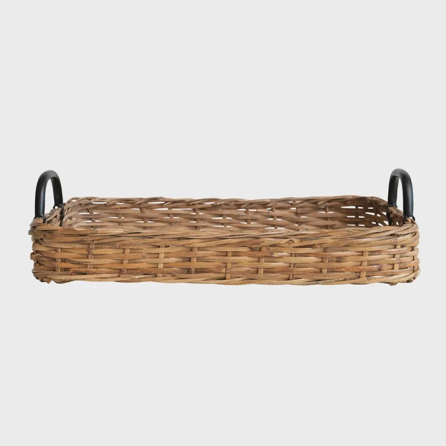 25"L x 16"W Rattan Tray w Metal Handles