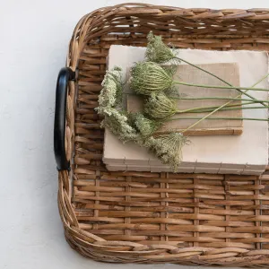 25"L x 16"W Rattan Tray w Metal Handles