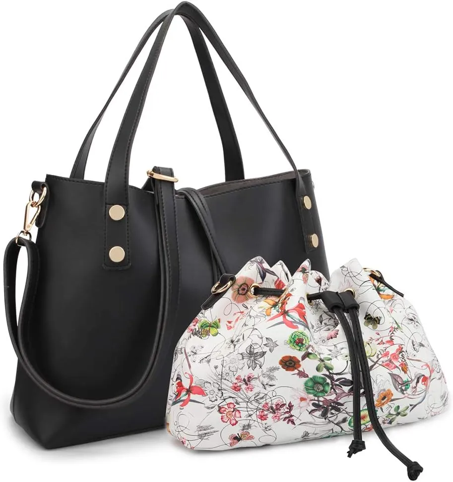 2Pcs Women Large Tote Handbag Top Handle Purses Floral Shoulder Bag Fashion Satchel