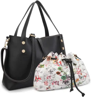 2Pcs Women Large Tote Handbag Top Handle Purses Floral Shoulder Bag Fashion Satchel