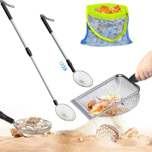 3 Pcs Shark Tooth Sifter with Seashell Bags,Beach Sand Sifter,Sand Scoop Shell Scooper for Beach Scoop Shovel Sifter Tool for Picking Up Shells, Shark Tooth Sifter Dipper (Sifter & Scooper)