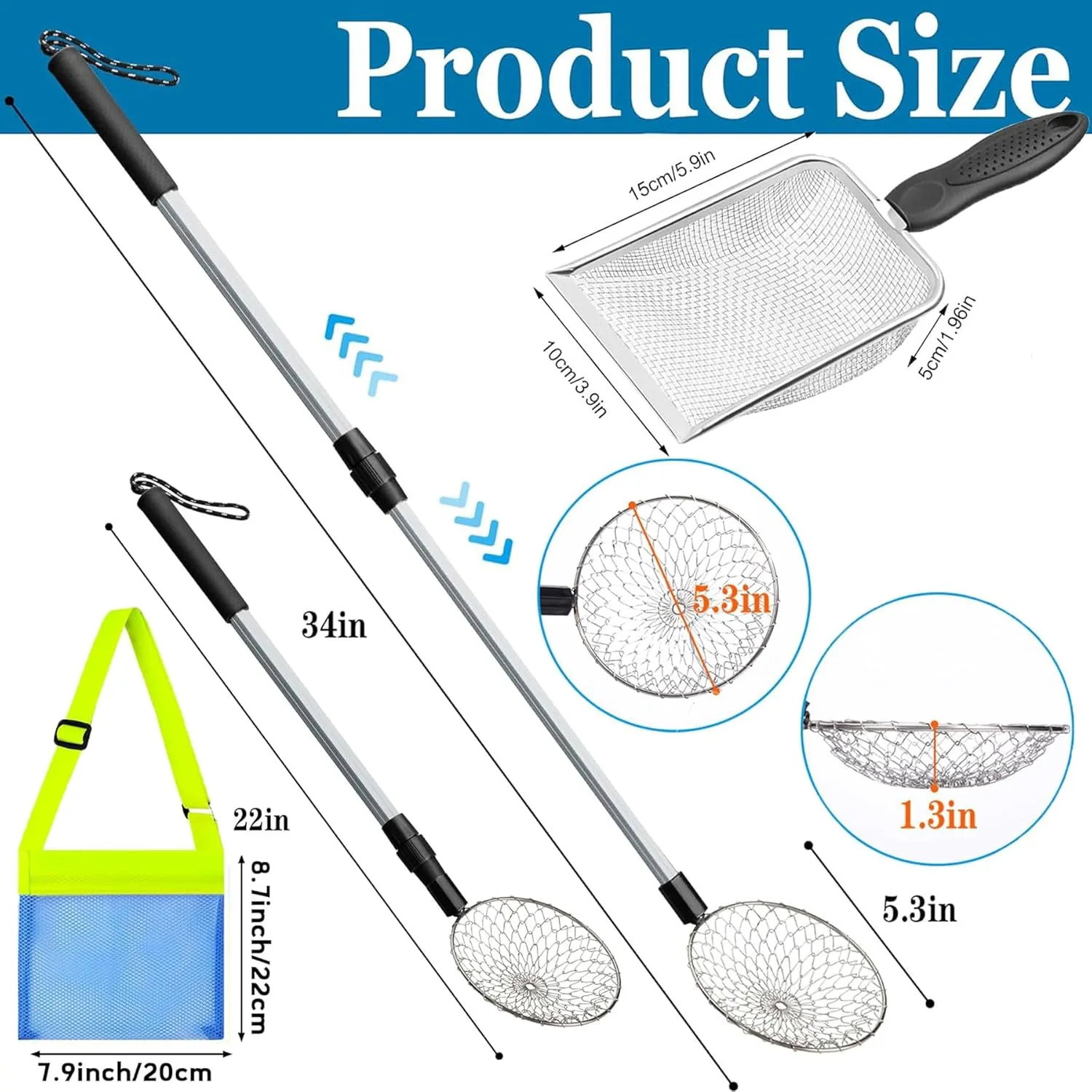 3 Pcs Shark Tooth Sifter with Seashell Bags,Beach Sand Sifter,Sand Scoop Shell Scooper for Beach Scoop Shovel Sifter Tool for Picking Up Shells, Shark Tooth Sifter Dipper (Sifter & Scooper)