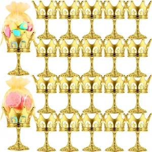 30 Pcs Gold Fillable Crown Goblet with Pouch for Candy Box Container Wedding Party Favor Decorative Candy Storage Container Decoration for Chocolate Cake Dessert for Birthday Baby Shower