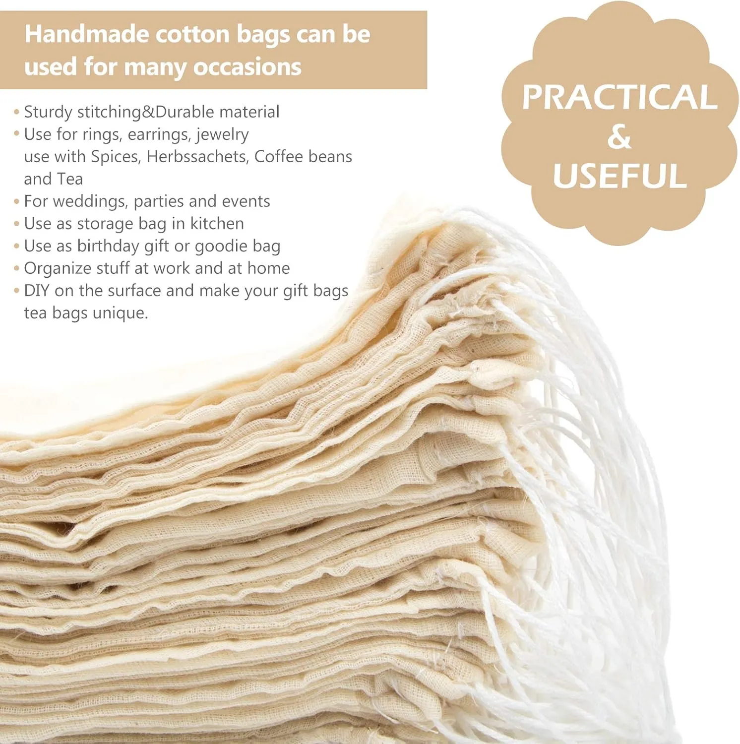 30 Pieces Cotton Drawstring Tea Filter Bags, Reusable Muslin Bag Gift Bag Jewelry Pouch for Wedding Party Home Supplies, Natural Unbleached Coffee/Tea/Herbs/Soup Bags (7.8 by 9.8 Inches)