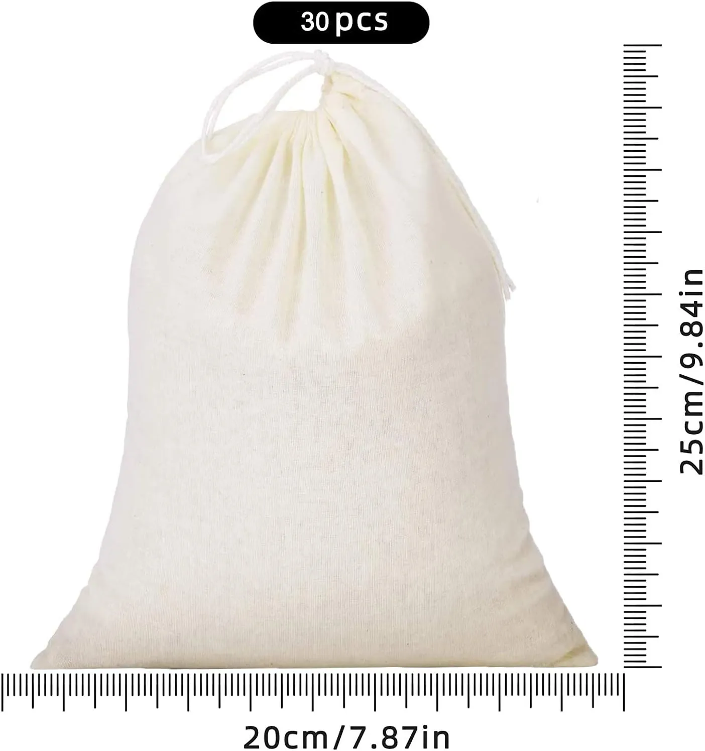 30 Pieces Cotton Drawstring Tea Filter Bags, Reusable Muslin Bag Gift Bag Jewelry Pouch for Wedding Party Home Supplies, Natural Unbleached Coffee/Tea/Herbs/Soup Bags (7.8 by 9.8 Inches)
