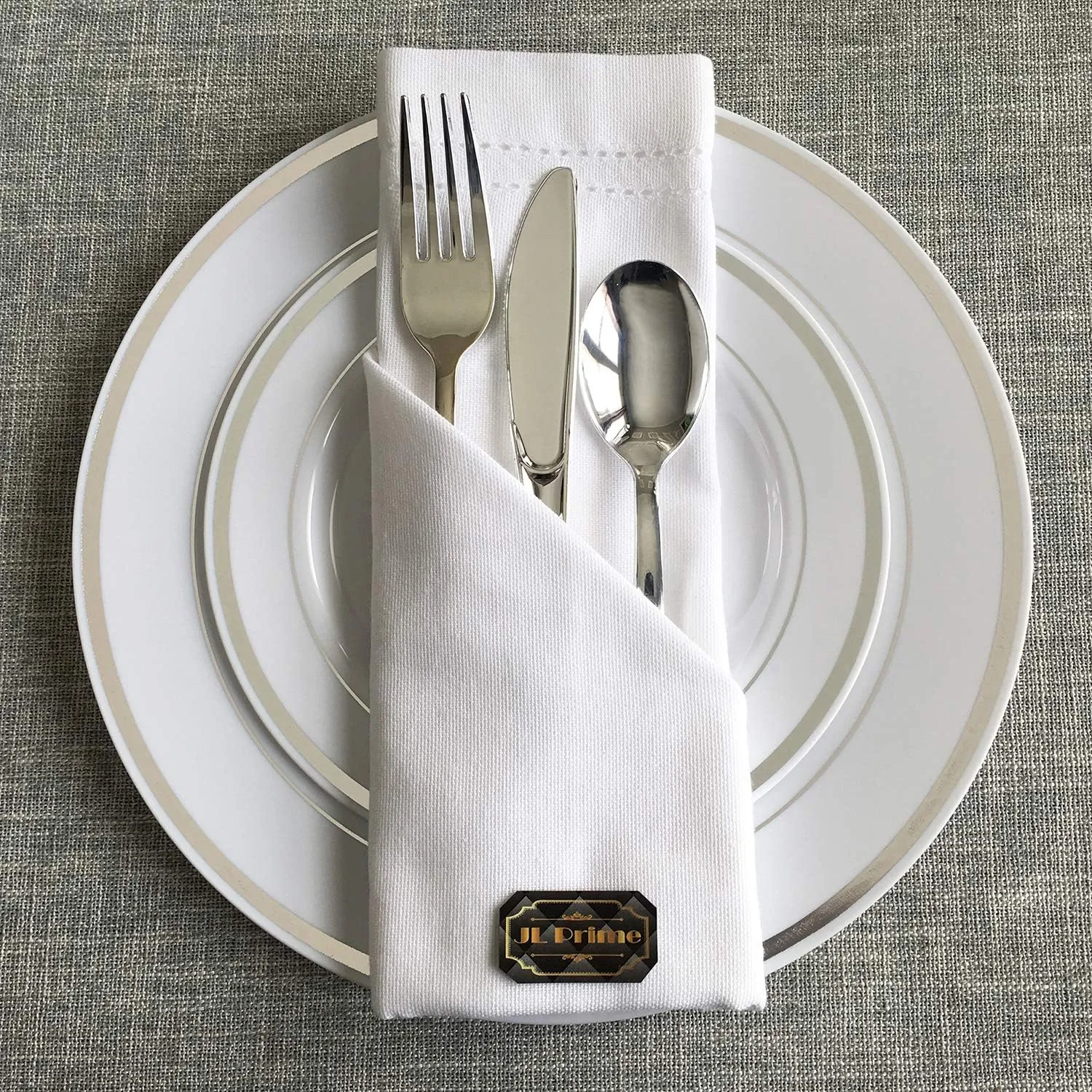 300 Piece Silver Plastic Silverware Set - Reusable & Recyclable - Silver Plastic Utensils for Weddings, Anniversaries, Showers, Parties - 100 Forks, 100 Spoons, 100 Knives - Cutlery by JL Prime