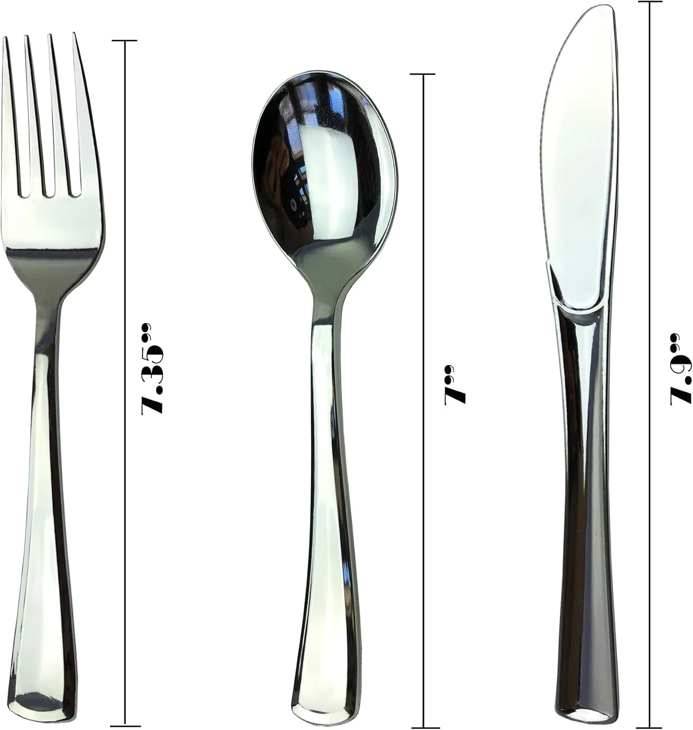 300 Piece Silver Plastic Silverware Set - Reusable & Recyclable - Silver Plastic Utensils for Weddings, Anniversaries, Showers, Parties - 100 Forks, 100 Spoons, 100 Knives - Cutlery by JL Prime
