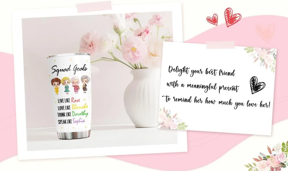 34HD Valentine Friend Gifts, Golden Movie Tumblers with Lid 20 oz Stainless Steel, Best Friend Travel Cup Mug, Friend Decor, Birthday Gifts for Bestie Women Girls