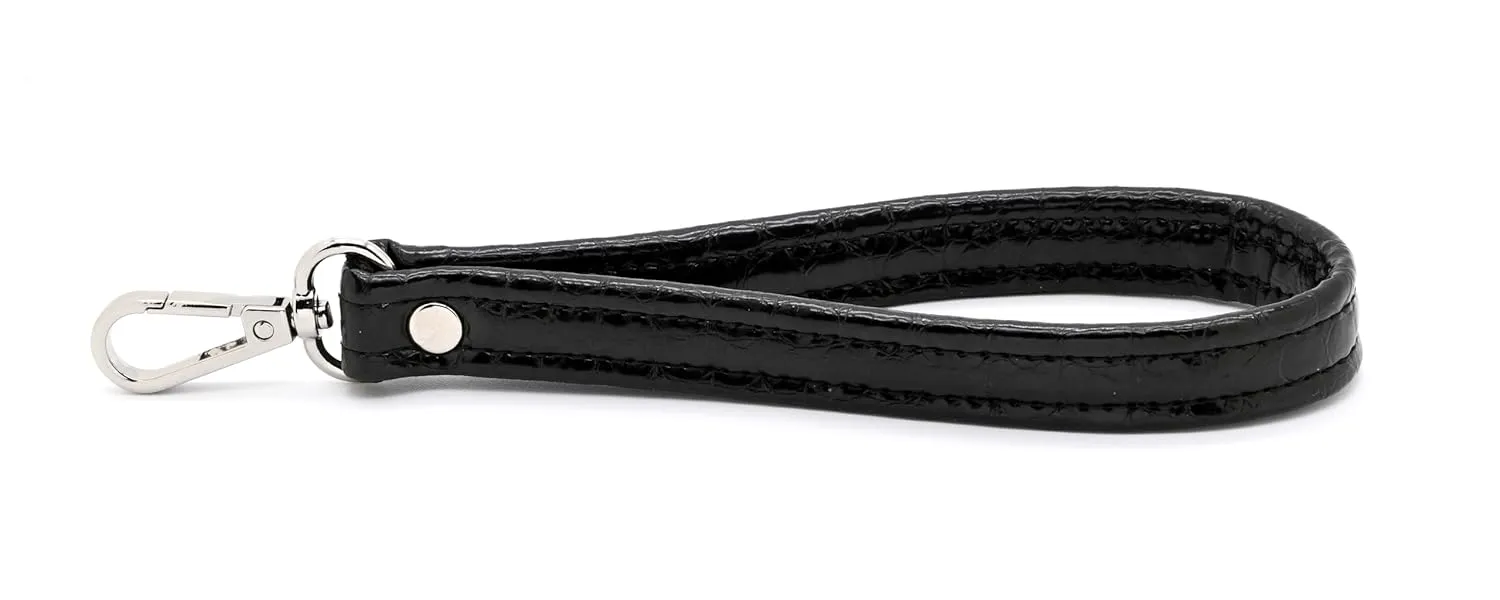 3/4" x 6" Wrist Strap • 8" Total Length • Handbag Wristlet Strap • 7 Colors • White • Pearl • Pewter • Gold • Silver • Brown • Black - Handmade by Green Acorn Kitchen (Black, Silver Hardware)