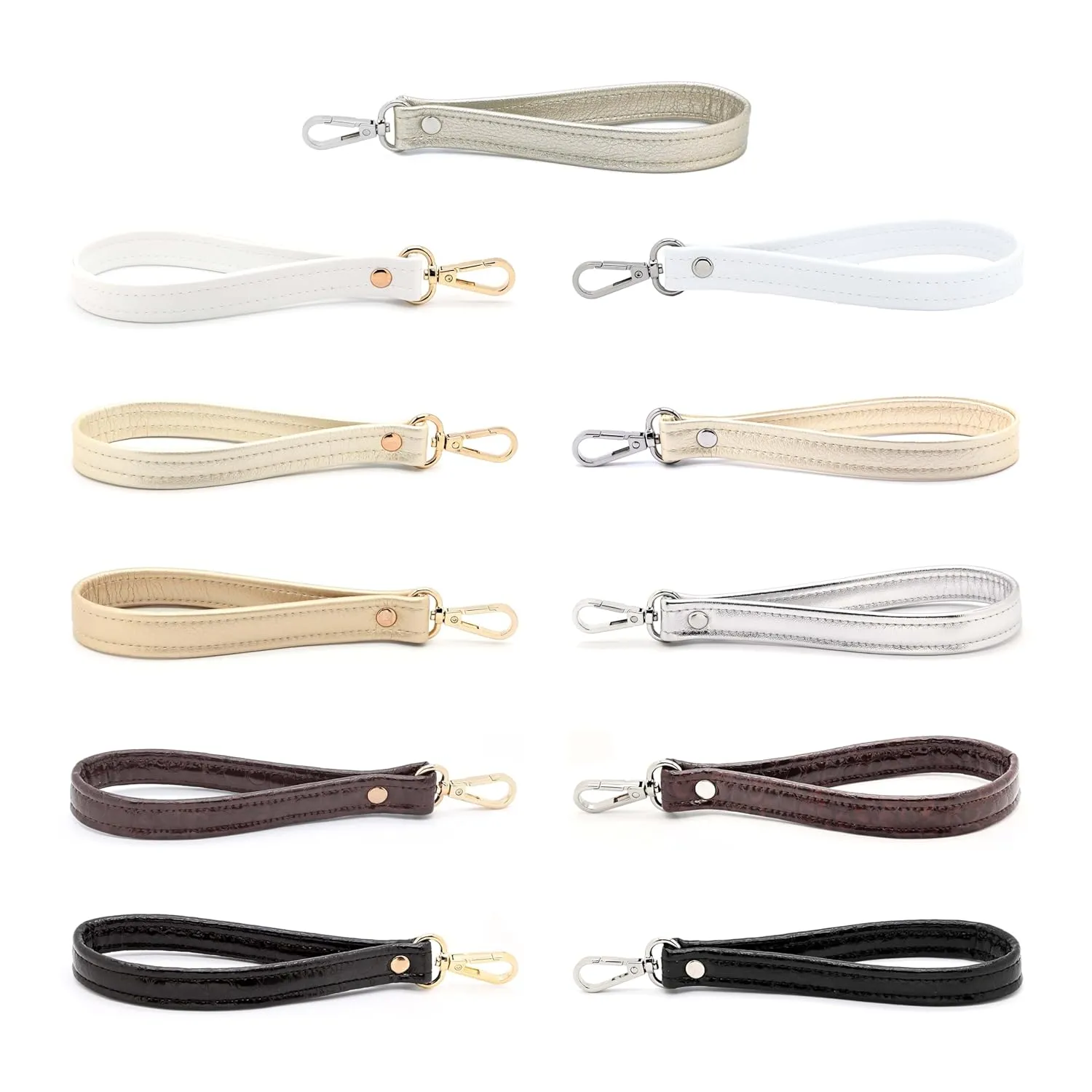 3/4" x 6" Wrist Strap • 8" Total Length • Handbag Wristlet Strap • 7 Colors • White • Pearl • Pewter • Gold • Silver • Brown • Black - Handmade by Green Acorn Kitchen (White, Gold Hardware)