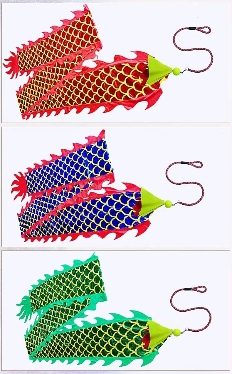 3D Dragon Poi with 340g Weighted Ball & 1.1 Meters Swing Rope - Silk Flowy Shaking & Flinging Chinese Golden Dragon Ribbon Streamer   Travel Carry Bag! (6 Meters (19.6 FT), Golden Green Dragon)