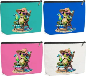 4 Pack Funny Beach Sea Turtle Gifts for Women Turtle Lovers Sister Mom Girls Trip Makeup Bag,Travel Essentials Cosmetic Bags for Women,Birthday Graduation Christmas Anniversary Nurse Day Thank You