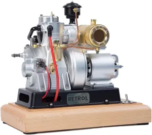 4-Stroke Engine Model That Runs, Retrol×OKMO 185-Type Micro Single-Cylinder Engine Model for Classic Vintage Tractor, Precision Collectible Model for Adults (Generator Version)