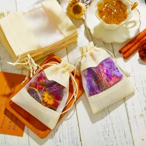 4 x 6 Inches : Jute Potli window bags, Drawstring Bags, Clear Open Window Jute Fabric Drawstring Gift Bags,Candy Jewelry Gift Pouches for Party Favors - Pack of 4