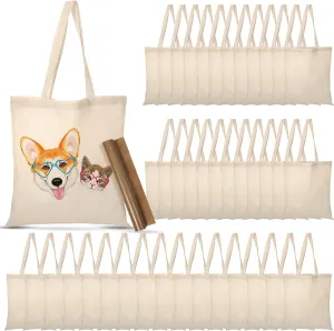 40 Pcs Canvas Tote Bags Bulk Sublimation Blank Natural Cotton Tote Reusable Grocery Cloth Large Shopping Bags and PTFE Sheet for Iron on Heat Transfer DIY Craft Gift, White
