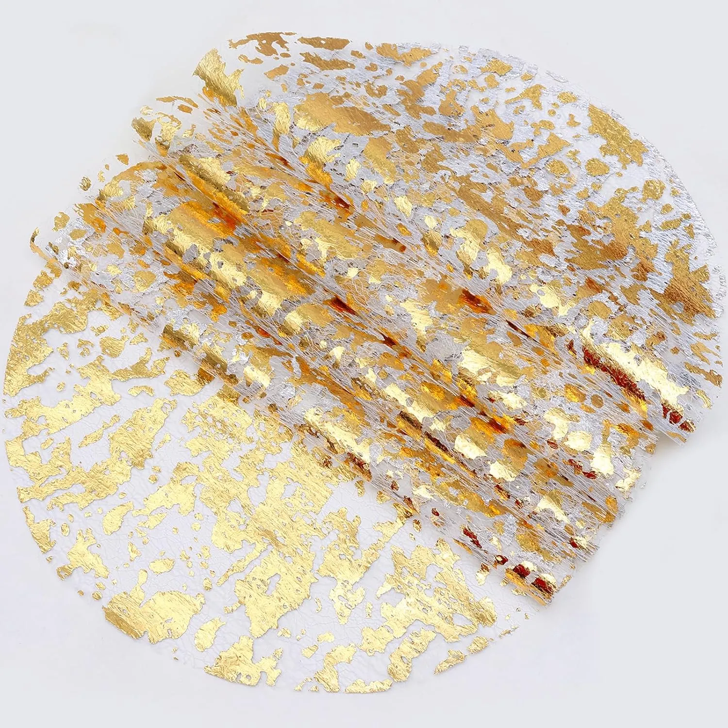 50 Pack Disposable Gold Placemats 13 inch Metallic Round Gold Foil Place Mat Mesh Pressed Table Mates Table Runner Decoration for Weddings Parties Home Dinners Table Tablecloths Decor