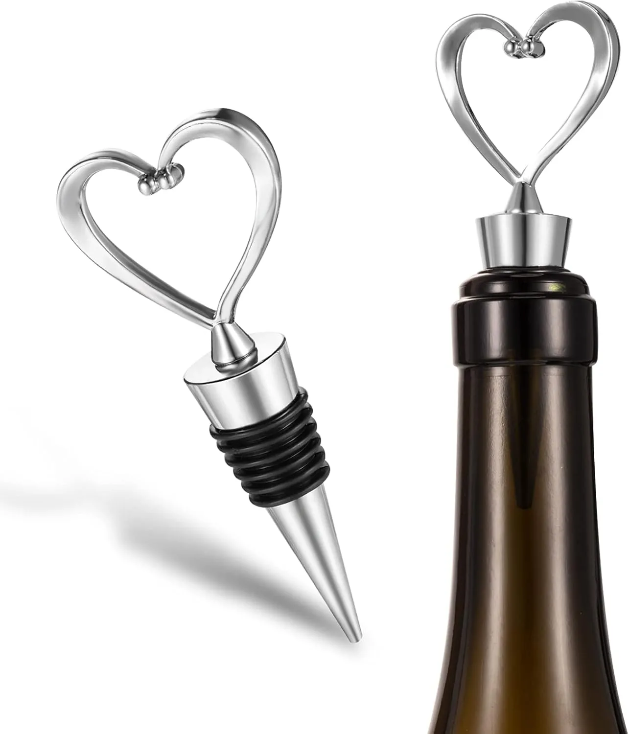 50 Pieces Heart Shaped Wine Stopper Wedding Favors for Guests Love Beverage Bottle Stopper with 50 Pieces Golden Organza Bags for Engagement Souvenir Gifts Bridal Shower Party Supplies