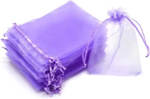 50pcs Drawstring Organza Jewelry Candy Pouch Christmas Wedding Party Favor Gift Bags (6x8, Light Purple)