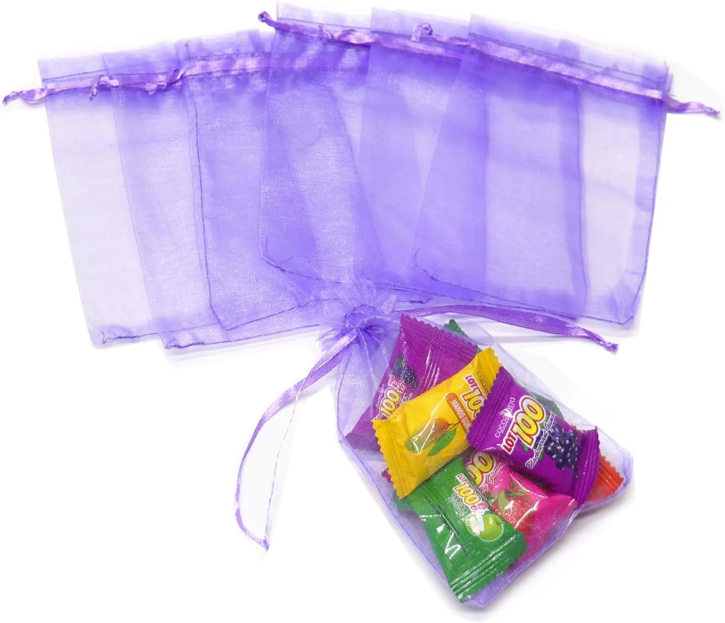 50pcs Drawstring Organza Jewelry Candy Pouch Christmas Wedding Party Favor Gift Bags (6x8, Light Purple)